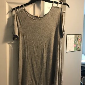 Grey Tee with strappy shoulder cutouts